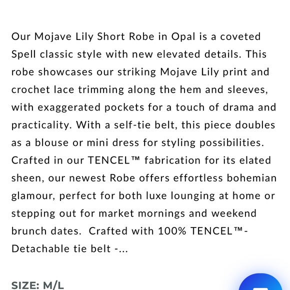 πβ£οΈ Spell Mojave Lily Short Robe Sz M/L Color: Opal NWT!! β£οΈπ - Picture 6 of 8